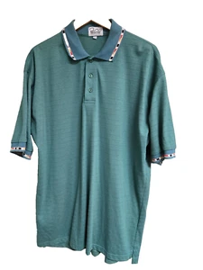Montecito Mens Polo Short Sleeve Stripe Shirt Green Aztec Trim Sz XXL NWOT - Picture 1 of 12