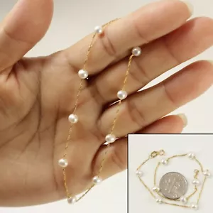 14kt Yellow Gold 4.5-5mm White Cultured Pearl Handcrafted Tin-Cup Bracelet TPJ - Picture 1 of 7
