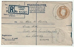 1948 RARE BLUE PAPER INSIDE POSTAL STATIONERY REGd ENV RP64F CHORLEY LANCS  - Picture 1 of 2