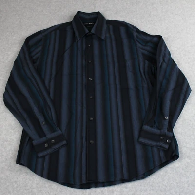 Camisa John Henry Para Hombre M Negra Azul Rayas Manga Larga Algodón Informal Preppy Foto 1 de 4