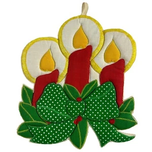 Vintage Weihnachten Topflappen Hot Pad Kerzen Schleife Urlaub Stechpalme Retro Kitsch - Bild 1 von 6