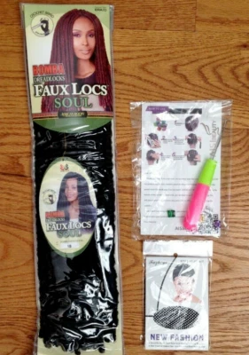BOBBI BOSS FAUX LOCS SOUL 1 УПАКОВКА 1B 18 ДЮЙМОВ ЧЕРНЫЕ СИНТЕТИЧЕСКИЕ ВОЛОСЫ ДРЕДЫ БОМБА - Изображение 1 из 4