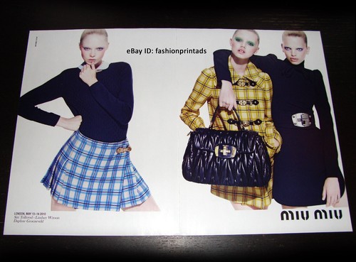 MIU MIU 2 pagine STAMPA ANNUNCIO autunno 2010 LINDSEY WIXSON Siri Tollerod DAPHNE GROENEVELD