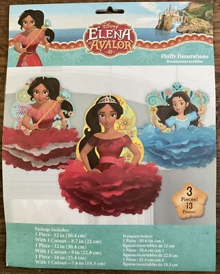 Disney Elena of Avalor Princess Hanging Fluffy Decorations 3pcs - Image 1 of 2