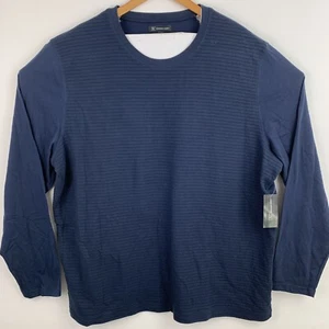 INC Herren Langarm T-Shirt Größe 3XL Blau Gestreift Strukturiert Vorne Neu - Bild 1 von 12