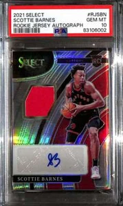 2021-22 Select Autographs 15 Scottie Barnes Rookie Jersey Auto 55/199 PSA 10 GEM - Picture 1 of 2