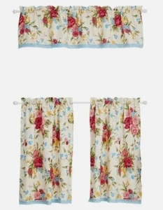 Pioneer Woman Sweet Rose Kitchen Window Curtain & Valance Set Shabby Chic Floral - Picture 1 of 3