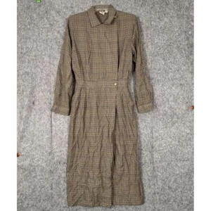 Vintage 90s Collared Trench Dress Womens 10 Plaid Faux Wrap Maxi - Picture 1 of 13