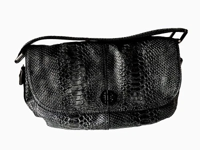 Bolso de Hombro Vintage Antonio Melani Crock Repujado Negro Cartera con Plumero Bolso De Colección Foto 1 de 4