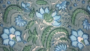 Green Blue By the Yard Floral Indian Block Print Fabric for Sewing Dressmaking - Picture 1 of 8