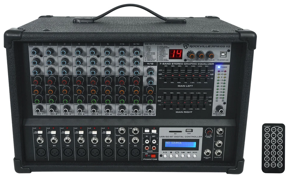 Rockville RPM109 V2 12 Channel 4800w Powered Mixer, 7 Band EQ, Effects, USB, 48V - Image 1 of 4