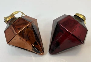 2 adornos de vidrio mercurio en forma de diamante ámbar profundo rico arándano  - Imagen 1 de 5
