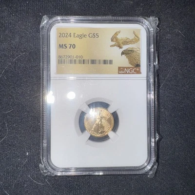 2024 $5 Gold American Eagle NGC MS70 Graded Perfect 1/10 Oz Fine Gold .999 - Image 1 of 4