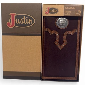 Justin Rodeo Wallet Brown Leather Long RFID Western Cowboy Gift NWT Boxed - Picture 1 of 8