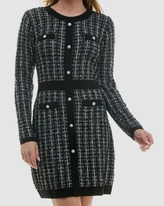 BCX Women's Round-Neck Long-Sleeved Tweed Sweater Dress Juniors' Size XS - Picture 1 of 3