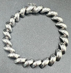 Sterling Silver San Marco Macaroni Link Bracelet 925 Italy Marked 16 grams - Picture 1 of 9