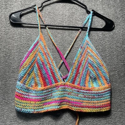 Вязание крючком укороченный топ с бретелью через шею женский большой радужный рейв фестиваль богемный ремень галстук - Изображение 1 из 4