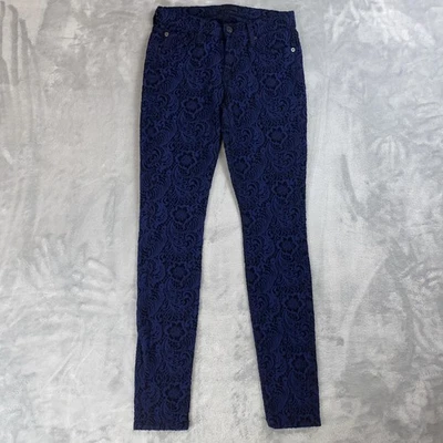 7 For All Mankind Women's Size 26 Blue Floral Textured Skinny Jeans - Image 1 of 4