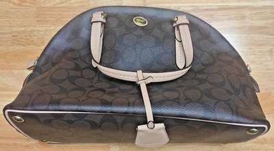 Coach Peyton Shoulder Bag Satchel Signature Cora Small Brown Good Shape No Strap - Image 1 of 4