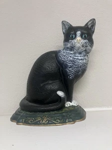 Large Vintage 1997Cast Iron Cat Doorstop Hand Painted Heavy 11.5" - Picture 1 of 2