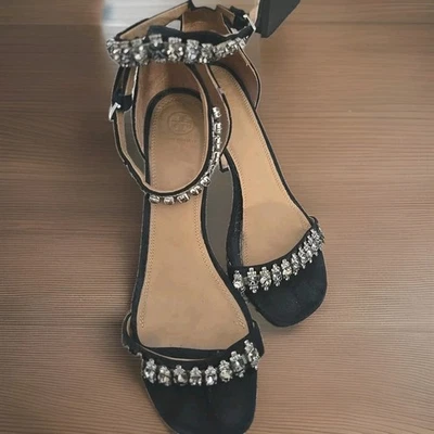 Tacones de aguja para mujer Tory Burch negros y cristales - talla 9M cuero Italia  Foto 1 de 4