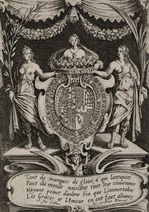 J. CALLOT (1592-1635), Wappen von Chevreuse mit Allegorien, 1627, Radierung - Picture 1 of 5