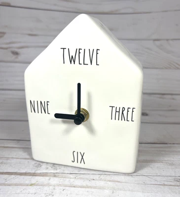 Rae Dunn Birdhouse Clock Written Numbers White Ceramic Battery Magenta - Image 1 of 4