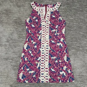 Vestido Lilly Pulitzer Mujer 12 Rosa Azul Cambio Sin Mangas Encaje Borde Estampado - Imagen 1 de 15