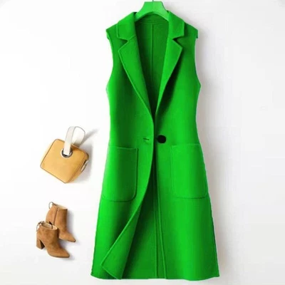 Chaleco sin mangas de algodón para mujer otoño invierno cárdigan largo chaqueta cortavientos Foto 1 de 4