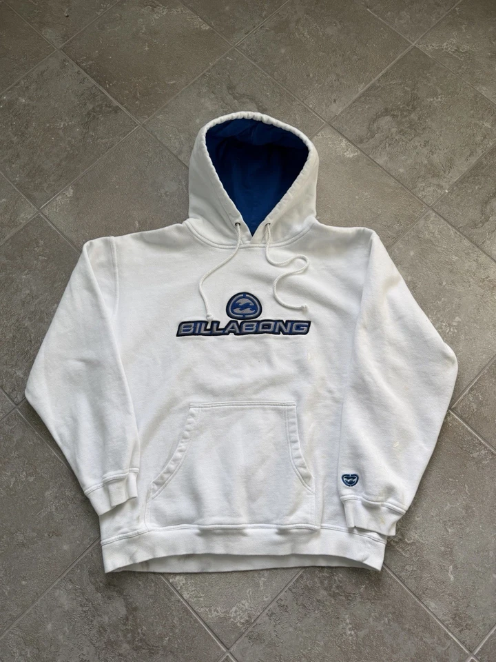 Sudadera con Capucha Blanca Billabong Spellout Años 90 De Colección Talla Mediana Surf Skate 23x26 Foto 1 de 4