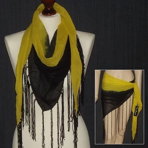 Pia Rossini Dip Dye Black & Yellow Triangular Beaded Mini Sarong Wrap Scarf