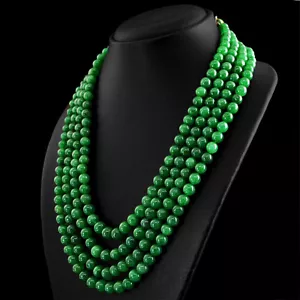 898 CTS EARTH MINED 4 STRAND ENHANCED EMERALD ROUND SHAPE BEADS NECKLACE - Picture 1 of 3