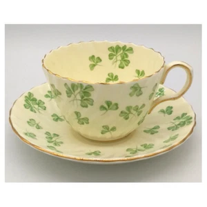 Aynsley Shamrock White (Swirled Rim) Flat Teacup and Saucer - Picture 1 of 4