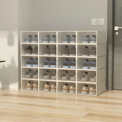 Foldable Shoe Storage Box Durable Plastic Sneaker Display Case Organizer 20PCS - Image 1 of 4