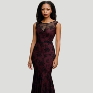 Miusol Evening Gown S Purple Velvet Floral Sheer Party Cocktail Mermaid Dress - Picture 1 of 11