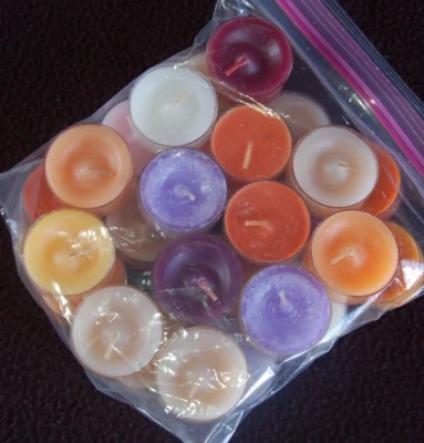 1 lb. Assorted Tea Lights ~ Different Colors, Scents ~ in Clear Cups ~ 2 Doz. + - Image 1 of 2