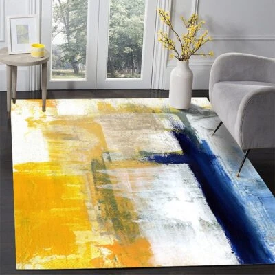 4x6 Yellow Blue Modern Abstract Rug for Livingroom Bedroom Art Decor Floor Rug - Image 1 of 4