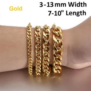 *Reino Unido* Brazalete Cubano Oro 316L Acero Inoxidable 18-25 cm Cadena de Eslabones para Hombres - Imagen 1 de 31