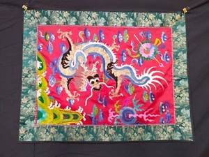 vintage silk Golden threads Chinese embroidered dragon needlework embroidery - Picture 1 of 15