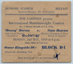 1949 Boxing Ticket, Bunty Doran v Stan Rowan, Dunmore Stadium, Belfast, rf3 - Picture 1 of 4