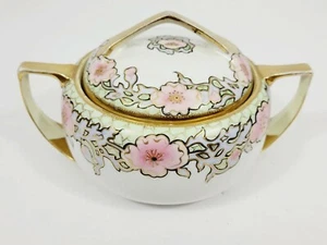 "Antiguo plato cubierto pequeño NIPPON pintado a mano hoja floral mango dorado 4"" H" - Imagen 1 de 12