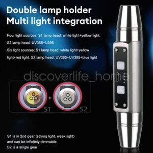 Linterna LED de doble cabeza con luz UV 365nm 395nm lámpara de inspección de gemas de jade antorcha EE. UU. - Imagen 1 de 28