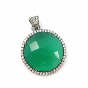 Plata oxidada Bisel redondo verde ónix gema pavimentación zirconio cúbica colgante - Imagen 1 de 5