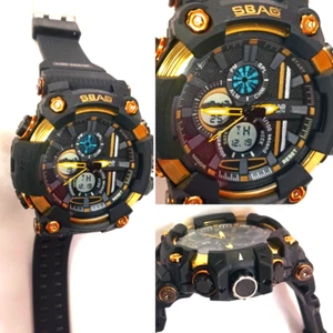 SBAO QUARTZ LED SPORTS WATCH DIGITAL DUAL DISPLAY RUBBER STRAP S8039 BLACK - Picture 1 of 15
