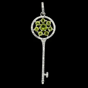 Round Peridot Amethyst, Sky Blue, Topaz 5mm Cz 925 Sterling Silver Key Pendant - Picture 1 of 21