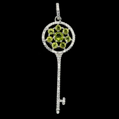 Rund Peridot Amethyst, Himmelblau, Topas 5mm Cz 925 Sterlingsilber Key Anhänger - Bild 1 von 4