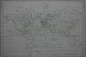 Original antique WORLD MAP, CHART OF ISOTHERMAL LINES, A & C Black, c.1850 - Picture 1 of 2