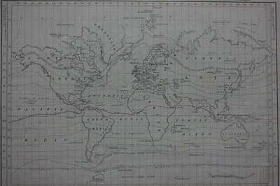 MAPA DEL MUNDO ANTIGUO ORIGINAL, CARTA DE LÍNEAS ISOTÉRMICAS, A & C Negro, c.1850 Foto 1 de 2