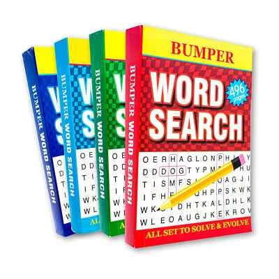 4PK Word Search Activity Books Bumper 496pg A5 Size Adult Brain Games Fun - image 1 of 4