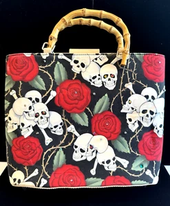 Halloween Tag der Toten Toten Totenkopf Handtasche Rosen Bambus Calaveras Azucar Retro Tasche - Bild 1 von 17